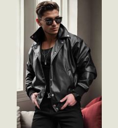 Снимка на 20059 Dewberry Oversize Mens PU Jacket-BLACK