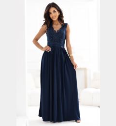 Снимка на 215-6 LEA long elegant maxi dress with lace top and slit on the leg - navy blue