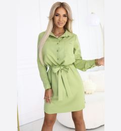 Снимка на 284-3 CAMILLE Shirt dress with pockets and ties - olive color