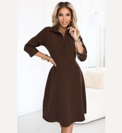 Снимка на 286-9 SANDY Flared shirt dress with belt - chocolate