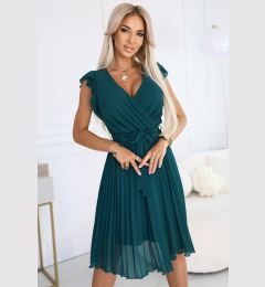 Снимка на 374-8 POLINA Pleated dress with a neckline and ruffles - green