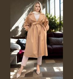 Снимка на 40345 Dewberry Belted Balloon Sleeve Women Trenchcoat-CAMEL