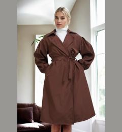 Снимка на 40345 Dewberry Belted Balloon Sleeve Women Trenchcoat-COFFEE