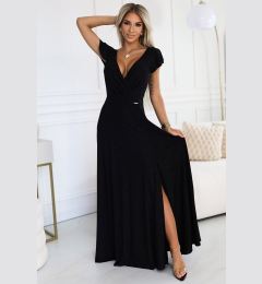 Снимка на 411-12 CRYSTAL Shiny Long Dress Neckline - BLACK