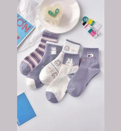 Снимка на 46560 Dewberry 5 Pairs of Unisex Patterned Socks 36-42-PURPLE-WHITE