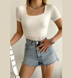 Снимка на 47882 Dewberry Square Neck Viscose Women Blouse-WHITE