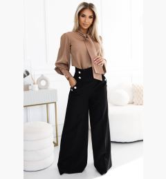 Снимка на 496-2 Elegant leather bottoms made of kieszeniami, wysokim stanem i złotymi guzikami - CZARNE