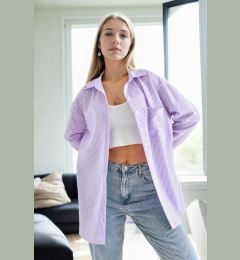 Снимка на 49999 Dewberry Blue Wrinkled Detailed Striped Women Shirt-LILAC