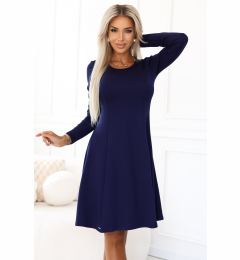 Снимка на 567-2 Comfortable trapeze dress with long sleeves - navy blue