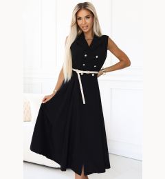 Снимка на 596-3 Elegant midi shirt dress with gold buttons and belt - black