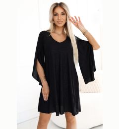 Снимка на 597-1 LIVIA Elegant trapeze dress with butterfly sleeves - black with glitter