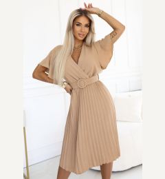 Снимка на 607-2 LYRA pleated midi dress with envelope neckline and wide belt - caramel