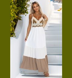 Снимка на 612-1 Long beige and white strapless dress with crochet top - boho
