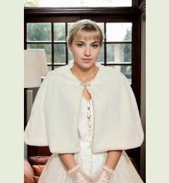 Снимка на 61601 Dewberry Long Brooch Bridal Bolero Shawl-WHITE