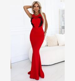 Снимка на 617-3 Long mermaid dress with black lace and mesh - red