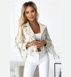 Снимка на 624-1 Short jacket with fringes made of soft eco leather - beige