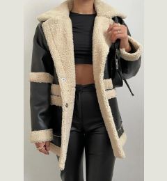 Снимка на 63808 Dewberry Faux Fur Detailed PU Jacket-BLACK