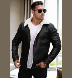 Снимка на 70670 Dewberry Furry Black PU Jacket-BLACK