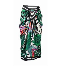 Снимка на 71058 Dewberry Patterned Shiny Fabric Women Pareo-BLACK-GREEN