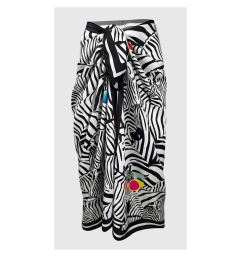 Снимка на 71058 Dewberry Patterned Shiny Fabric Women Pareo-BLACK-WHITE-2