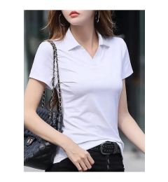 Снимка на 73369 Dewberry Womens Collar Detailed Lycra Flexible T-Shirt-WHITE