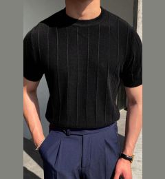 Снимка на 81037 Dewberry Mens Crew Neck Knit T-Shirt-BLACK