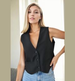 Снимка на 90619 Dewberry Pocket Detailed 3 Button Lined Women Vest-BLACK
