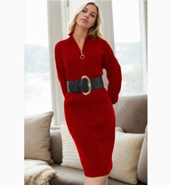 Снимка на 92522 Dewberry Long Knit Women Dress (Belt Not Included)-RED