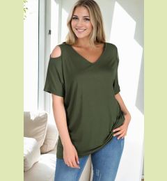 Снимка на 99554 Dewberry Short Sleeve Womens Blouse-Khaki
