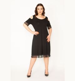 Снимка на Şans Women's Plus Size Black Decollete Decollete Black Dress