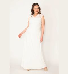 Снимка на Şans Women's Plus Size Bone Lace Detail Lined Long Dress