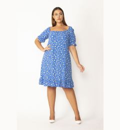 Снимка на Şans Women's Plus Size Floral Pattern Dress With Elasticated Collar And Arm Cuffs.