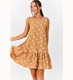 Снимка на armonika Women's Beige Daisy Pattern Sleeveless Frilly Skirt Dress