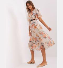 Снимка на Beige floral midi dress with belt