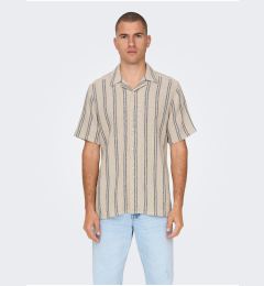 Снимка на Beige men's striped shirt with short sleeves ONLY & SONS Trev - Men's