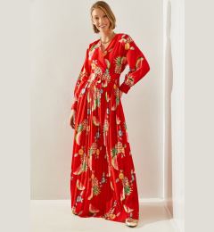 Снимка на Bianco Lucci Women's Double-breasted Floral Patterned Pleated Belt Detailed Long Dress 1973