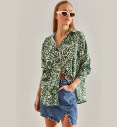 Снимка на Bianco Lucci Women's Leaf Patterned Casual Linen Shirt