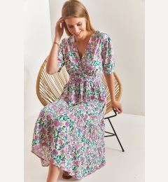 Снимка на Bianco Lucci Women's Short Sleeve Double Breasted Collar Viscose Dress