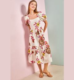 Снимка на Bianco Lucci Women's Square Collar Watermelon Sleeve Linen Dress 5832