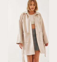 Снимка на Bianco Lucci Women's Striped Lining Detail Belted Suede Trench Coat 2601