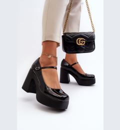 Снимка на BIG STAR SHOES Дамски лачени обувки с платформа и блок ток Big Star