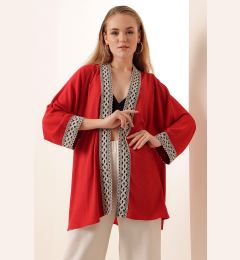 Снимка на Bigdart 05866 Embroidered Knitted Kimono - Red