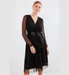 Снимка на Bigdart 2494 Double Breasted Neck Tulle Dress - Black