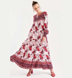 Снимка на Bigdart Women's Red Sleeve Gathered Robe Floral Pattern Dress