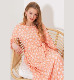 Снимка на Bigdart Women's Salmon Ecru Floral Patterned Knitted Hijab Dress 1525