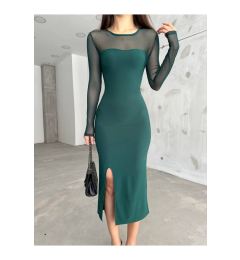 Снимка на BİKELİFE Women's Green Slit Detailed Lycra Pencil Dress