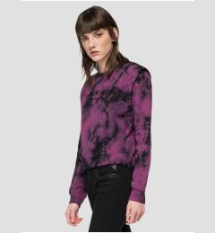 Снимка на Black and Purple Womens Batik Sweatshirt with Shoulder Pads Replay - Women