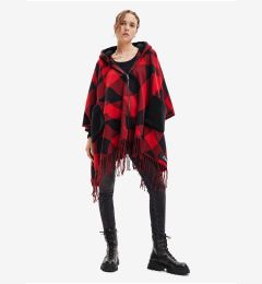 Снимка на Black and Red Checkys Checkys Womens Poncho Desigual Checkys Arenal/Zipper - Ladies