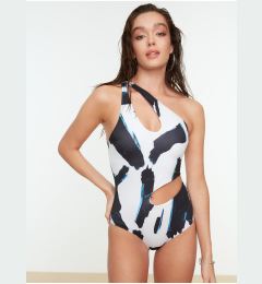 Снимка на Black and white patterned swimsuit with cut-outs Trendyol - Women