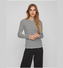 Снимка на Black and white women's striped long-sleeved T-shirt VILA Thessa - Women's